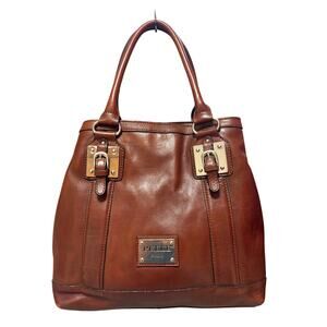 Vintage Y2K Pelle Studio Cognac Brown Distressed Leather Shoulder Bag Satchel